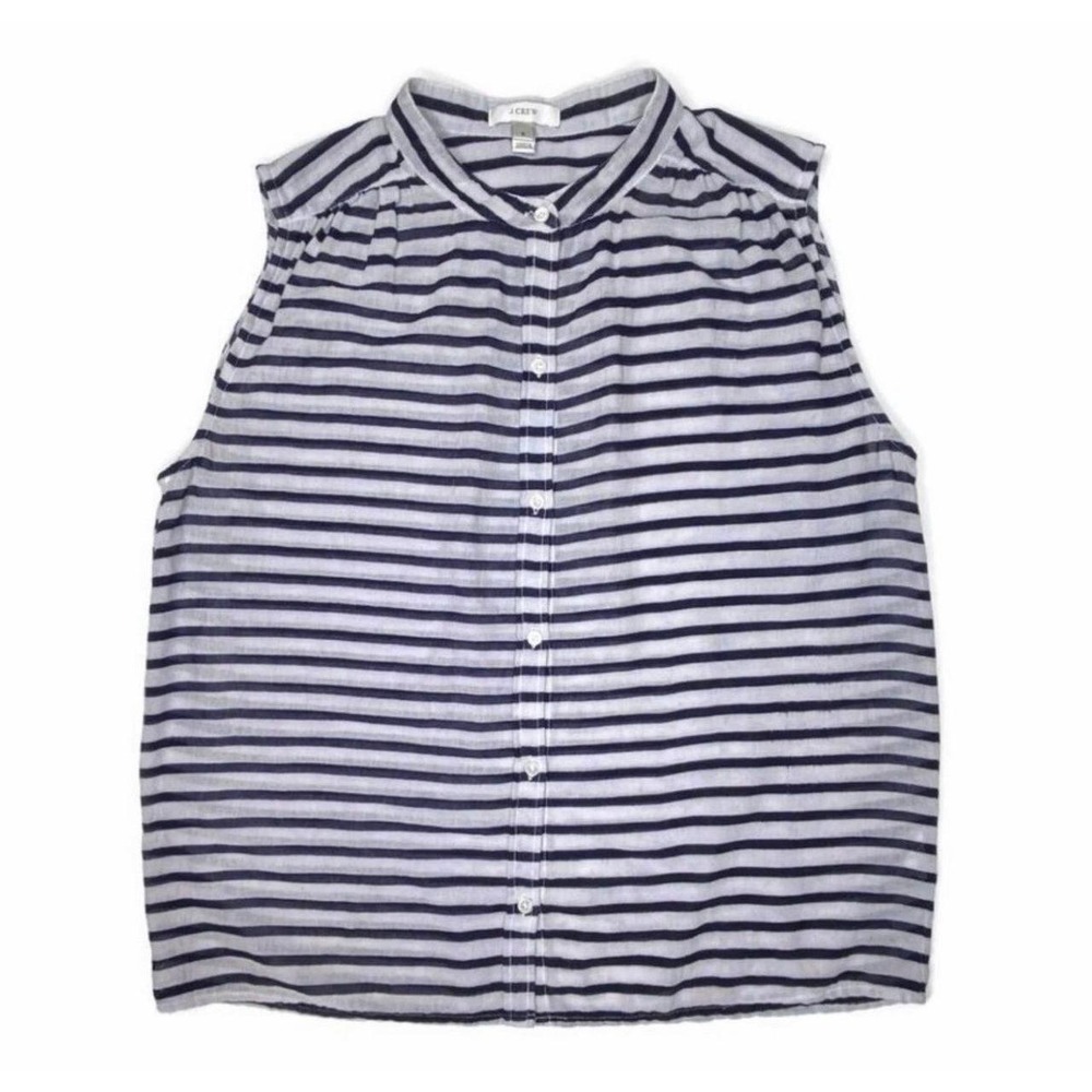 J. Crew Navy And White Striped Sleeveless Button Up Top Nautical Fisherman